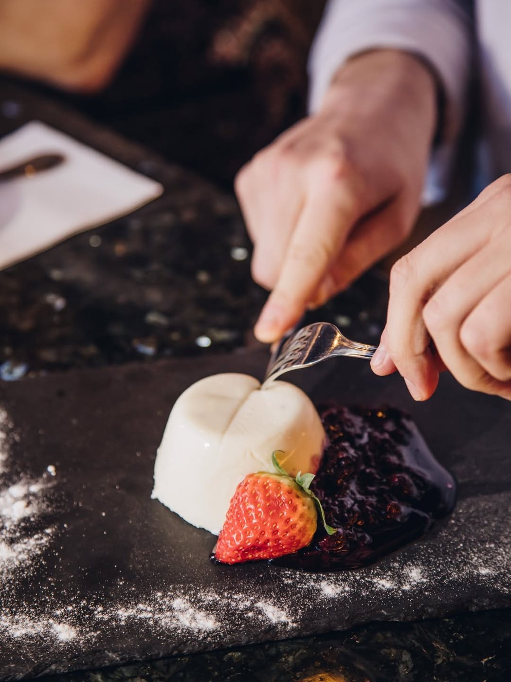 Panna cotta with strawberry and berry compote